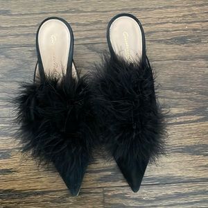 Gianvito Rossi Black Fur Mules
